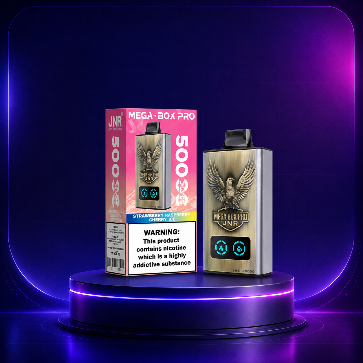 JNR Mega Box Pro 50K Einweg-Vape, Sorte Strawberry Raspberry Cherry Ice